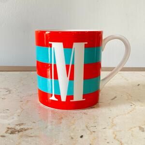 Kate Spade LENOX Wickford Mug Red Letter Day M Initial Coffee Orange Blue READ